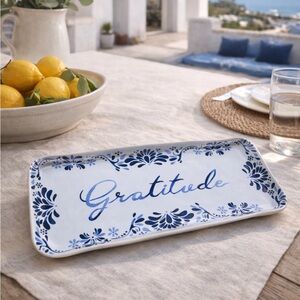 JULISKA - IBERIAN JOURNEY INDIGO GRATITUDE TRAY Blue White Appetizer Platter